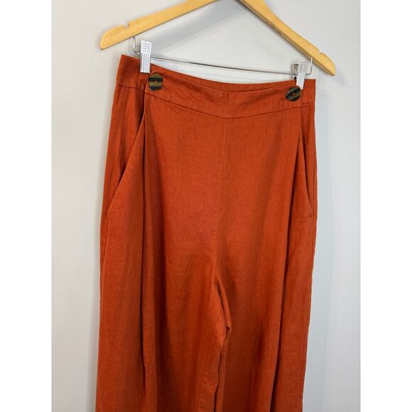 Farm Rio Rust Brown Wide Leg Linen Nautical Pants Relax Coastal Vacation Sz M - Picture 3 of 16
